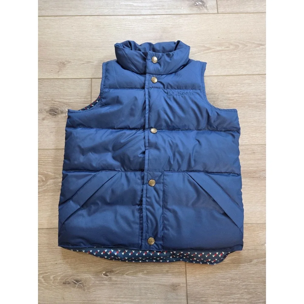 LL Bean Insulated Down Puffer Vest Blue Hearts Kids Girls 5-6